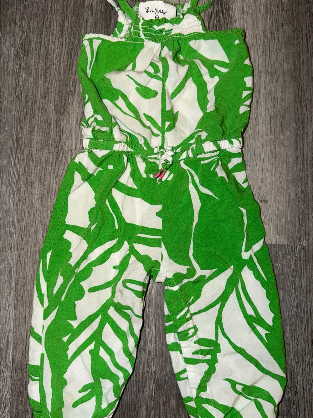 Lilly Pulitzer Bright Green & White Tropical Kids One-Piece